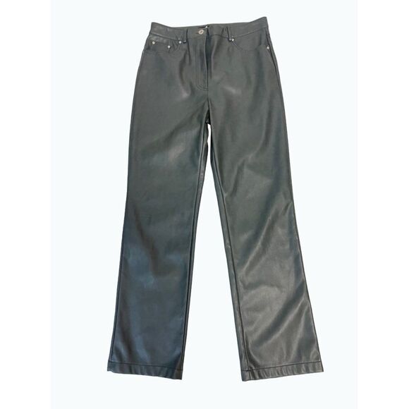 7 For All Mankind Faux Leather Easy Slim Straight Pants Green Medium Fits Small - Picture 3 of 6